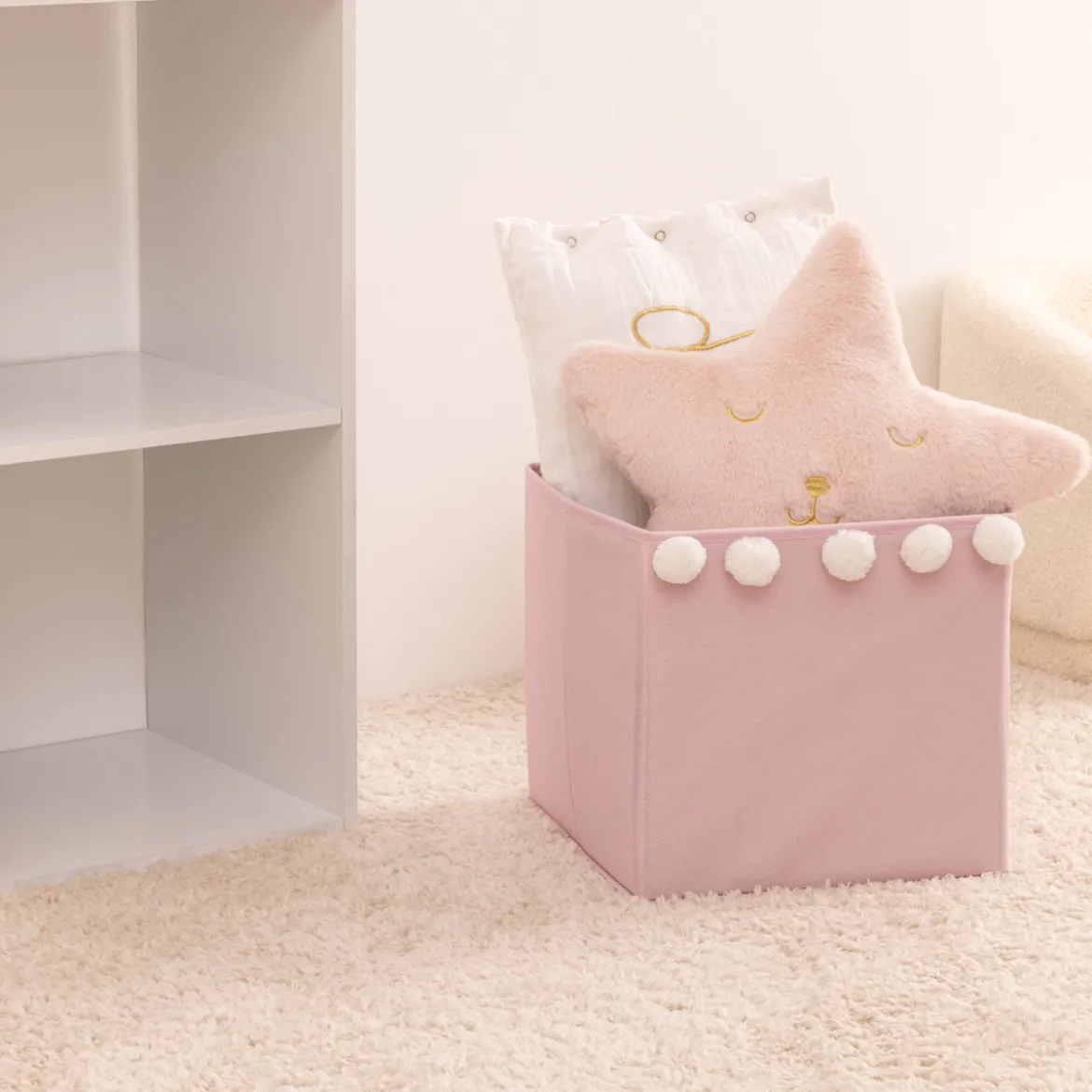 Bac de rangement enfant pompons