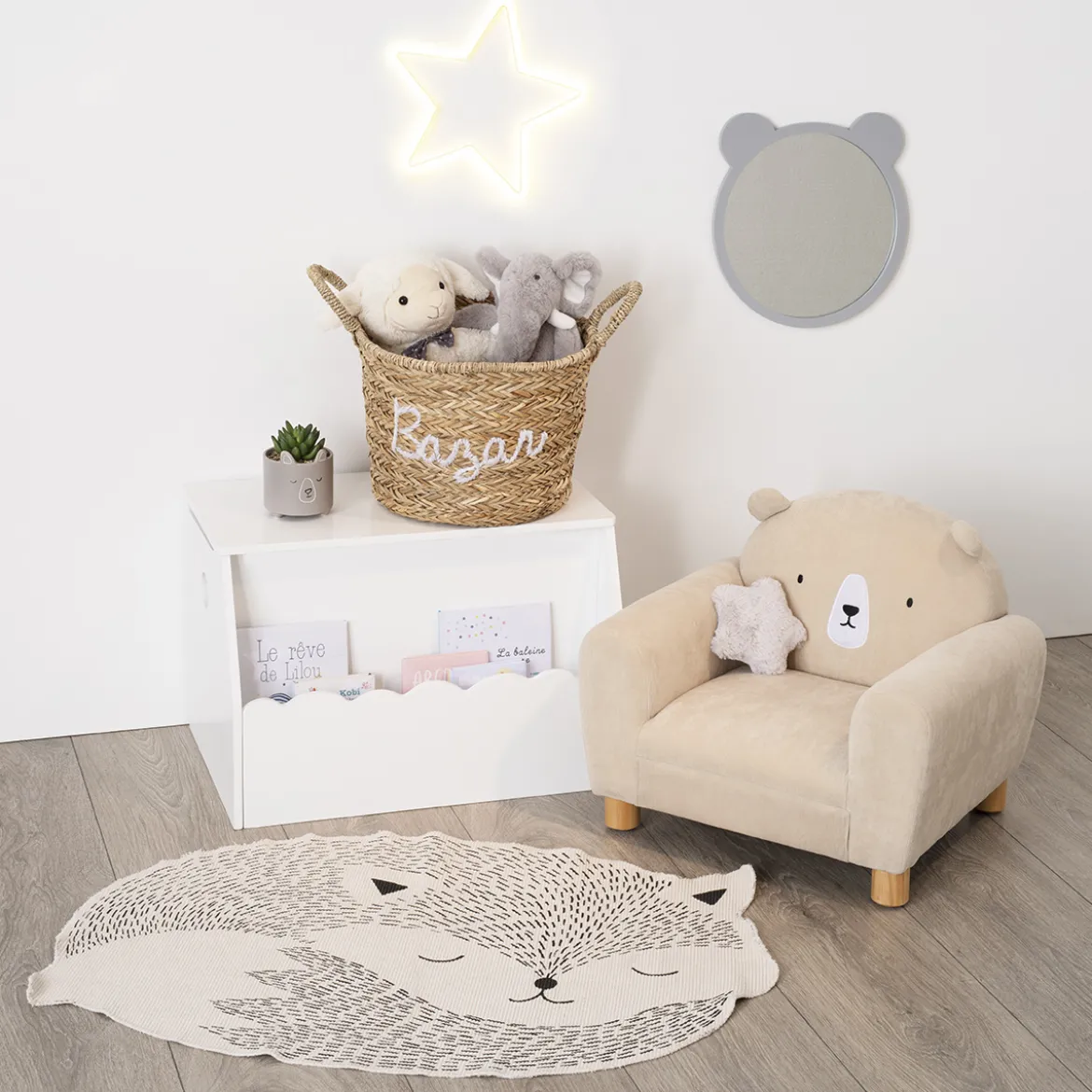 Coffre à jouets et bibliothèque enfant