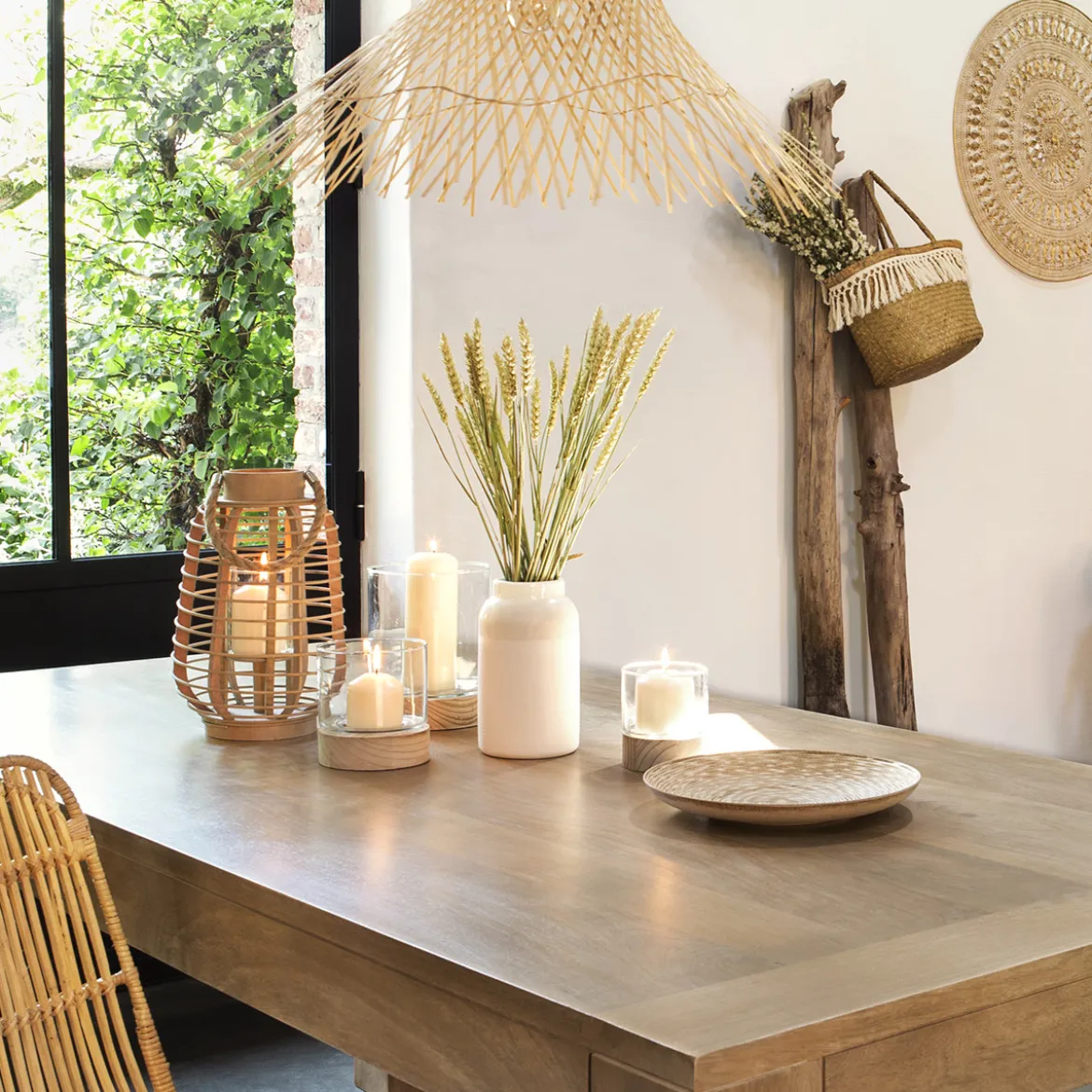 Lanterne d'intérieur en rotin Beige
