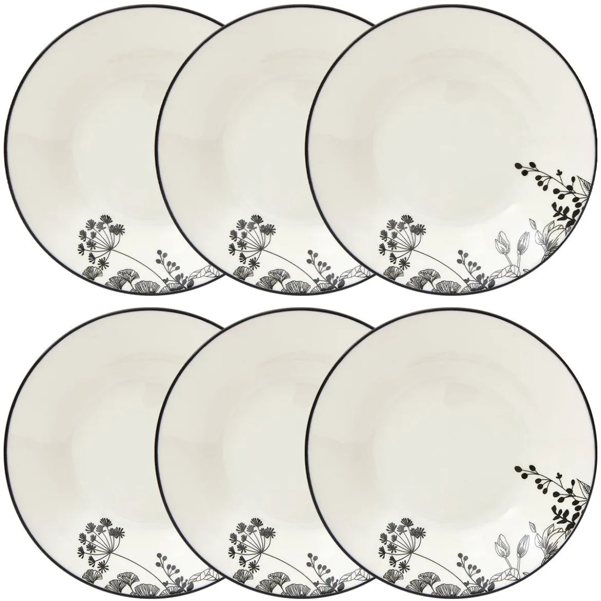 Lot de 6 assiettes creuses "White Floral"