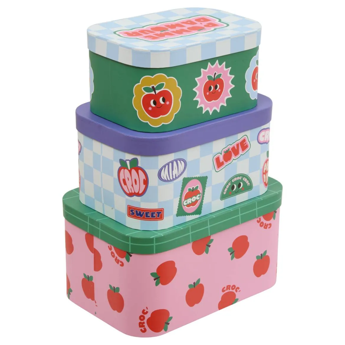 Lot de 3 boîtes de rangement "Pomme d'amour"