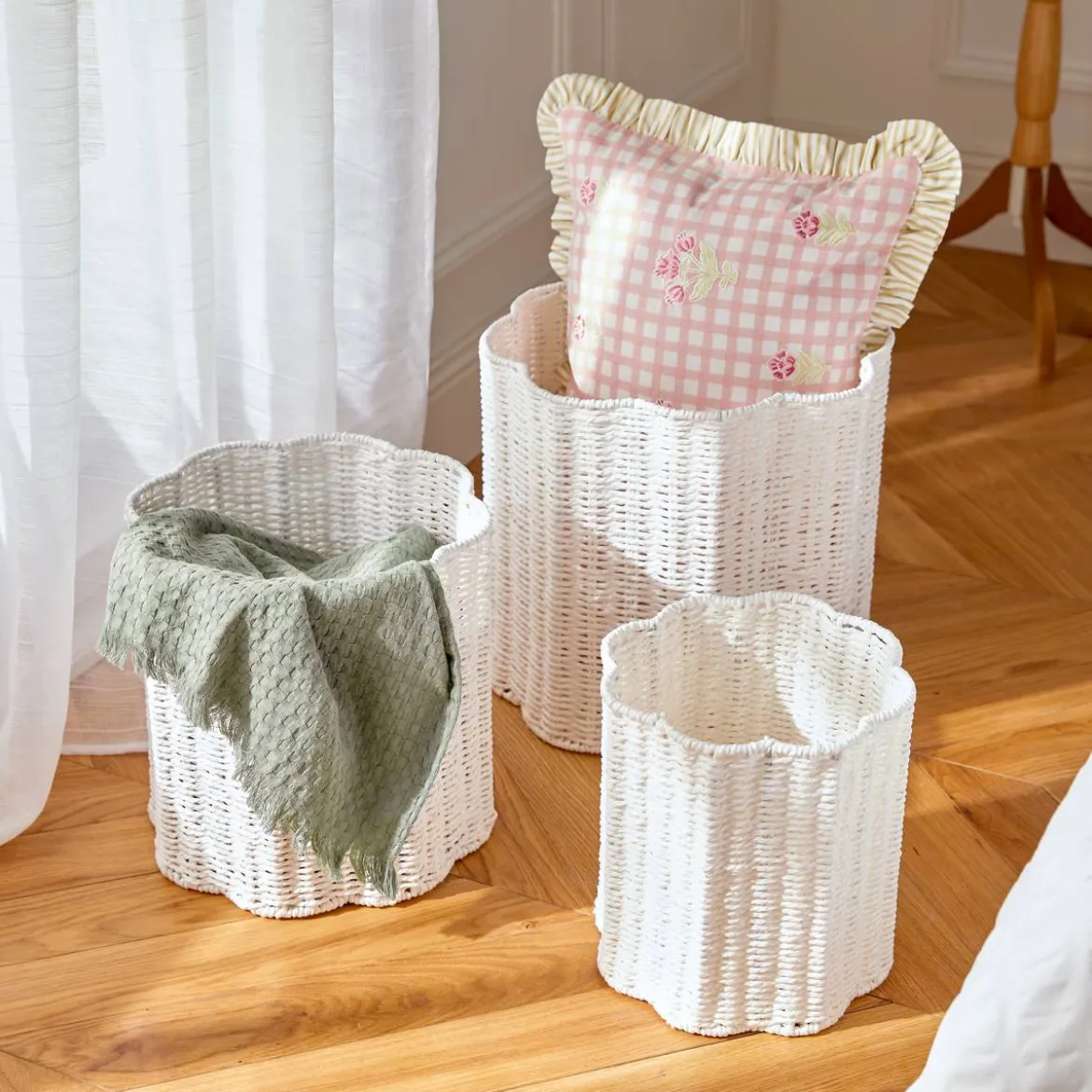 Lot de 3 paniers de rangement "Fleur de rose"