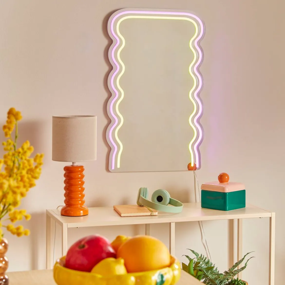Miroir néon LED "Wavy"