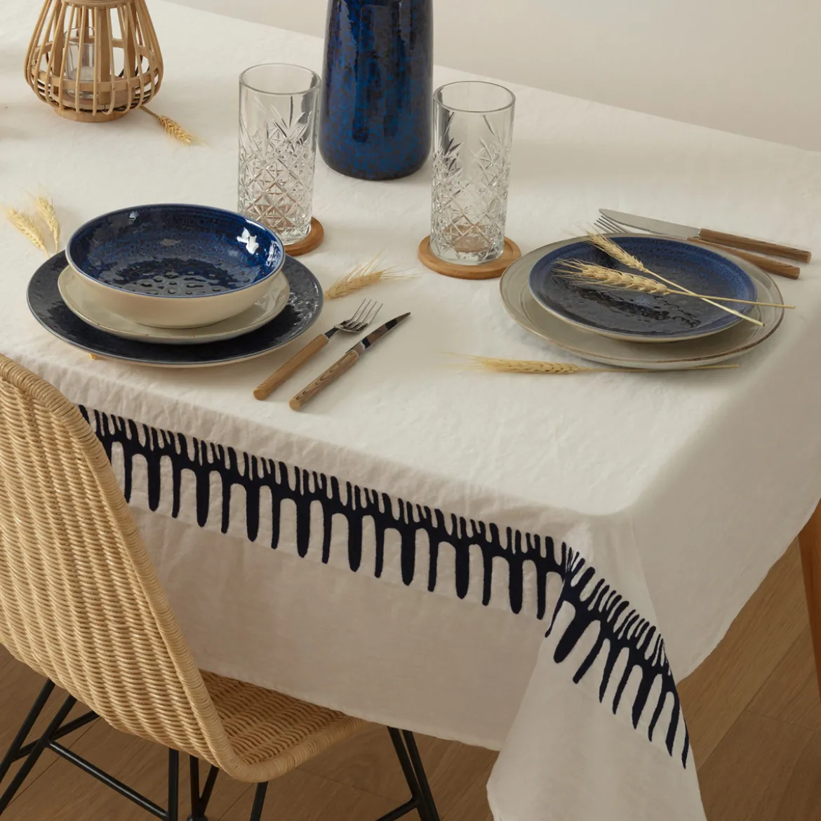 Nappe broderie "Lizandro", coton et lin