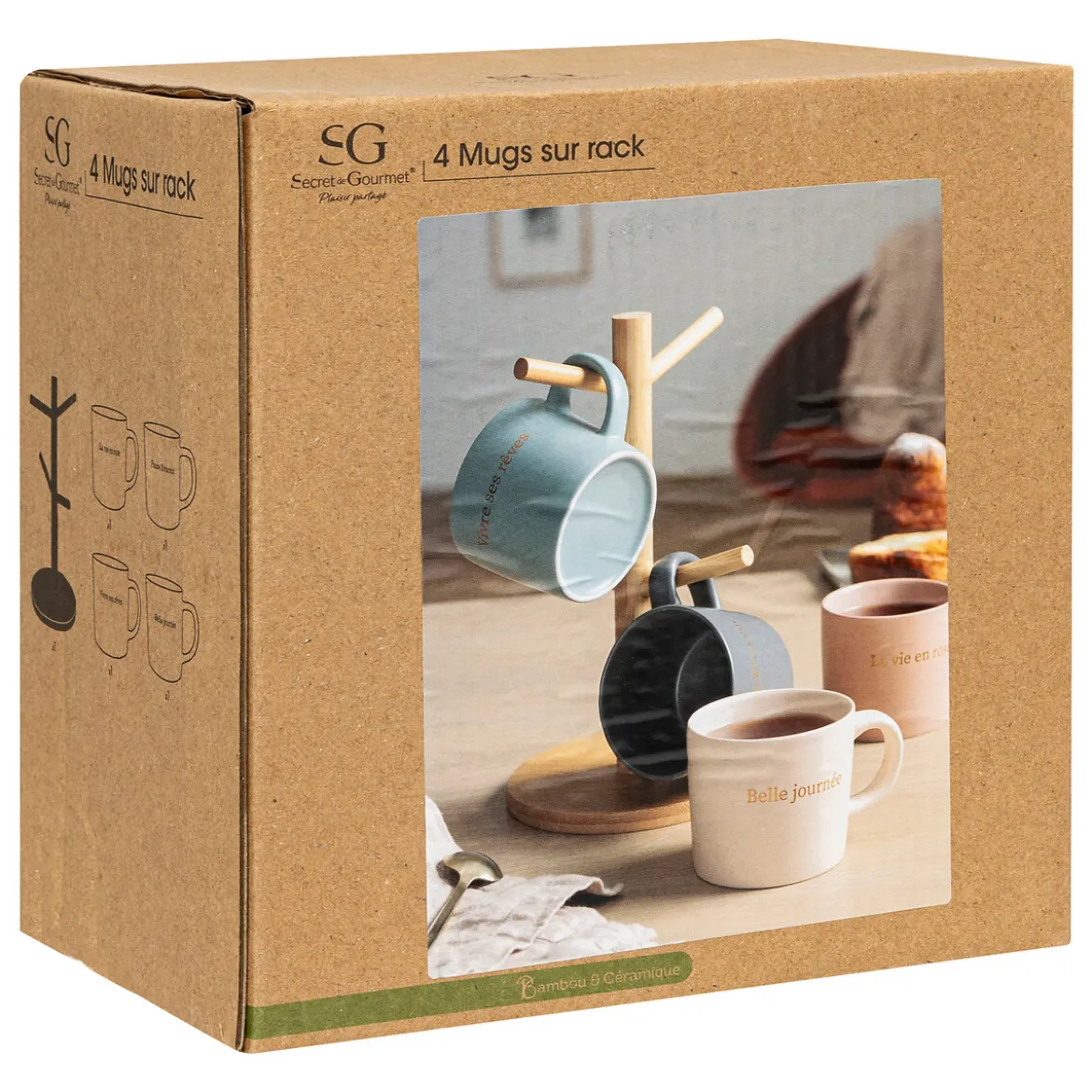 Rack 4 mugs "Belle Journee"