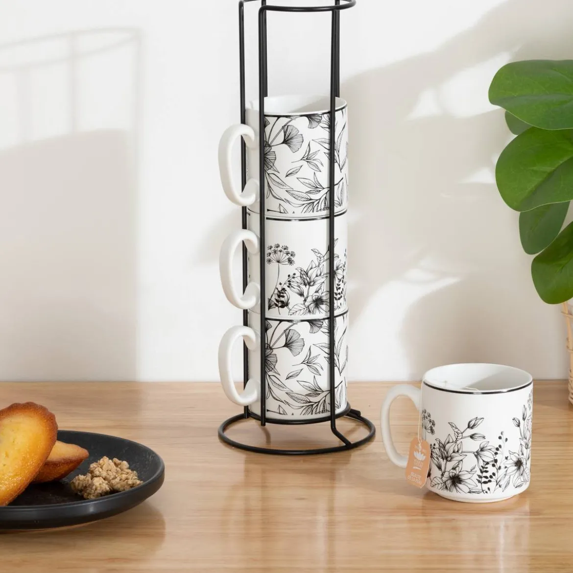 Rack 4 mugs "White Floral"