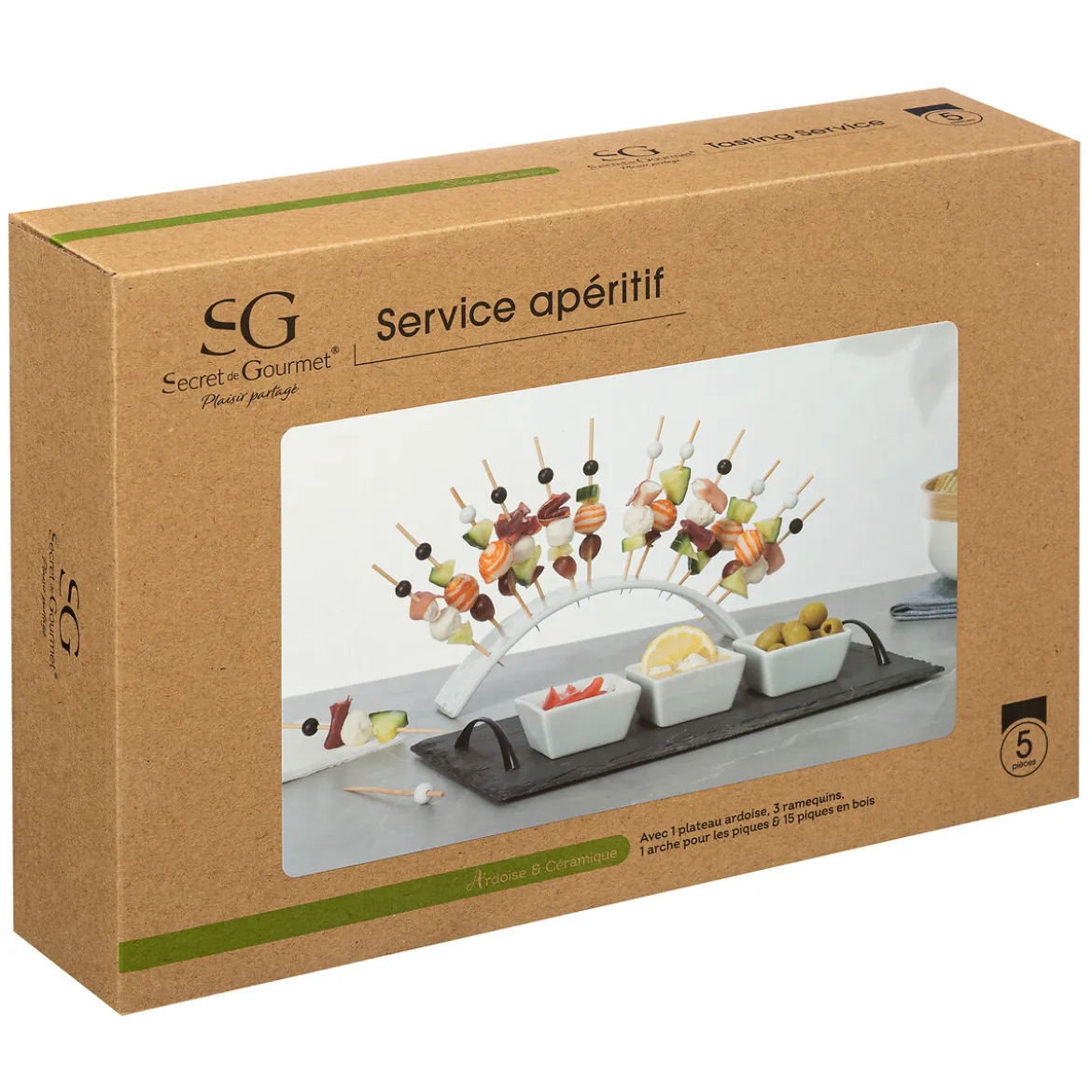 Set apéritif arc 5 pièces "Ardoise"